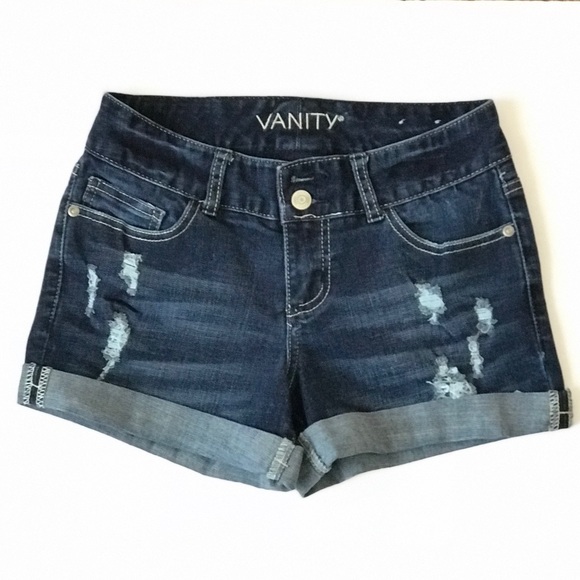 Vanity Pants - Vanity Distressed Curvy Cuffed Denim Shorts Sz 26